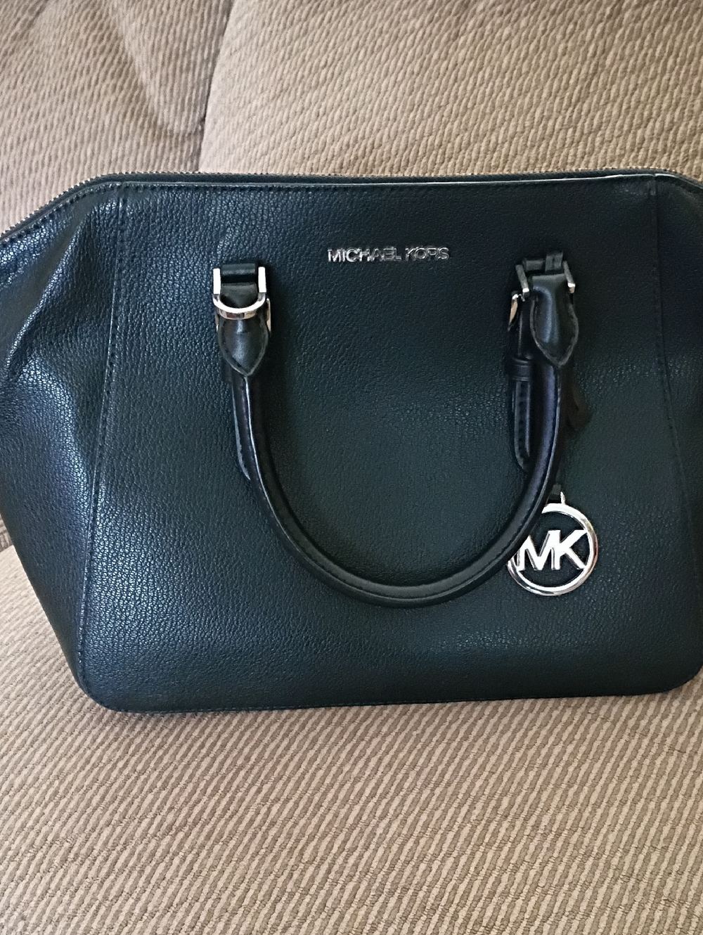 Michael Kors Black Pebbled Leather Satchel with MK Charm